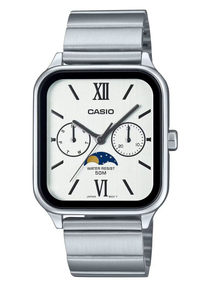 CASIO ساعة رجالية قياسية أنالوج بمينا بيضاء وسوار من الفولاذ المقاوم للصدأ - MTP-M305D-7A2 - Image 1