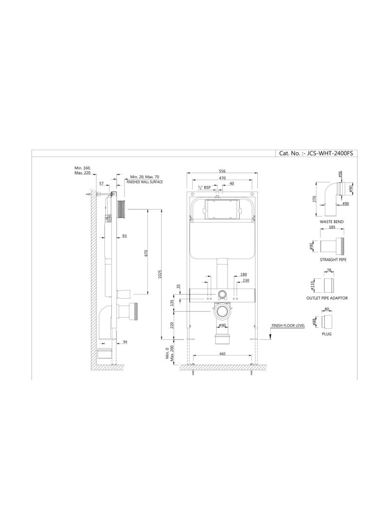 JAQUAR SINGLE PIECE SLIM IN-WALL CISTERN | JCS-WHT-2400FS - Image 2