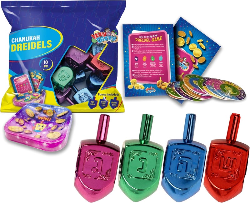 Izzy 'n' Dizzy Hanukkah Multicolor Metallic Dreidel (Pack of 10) - Medium - Image 1