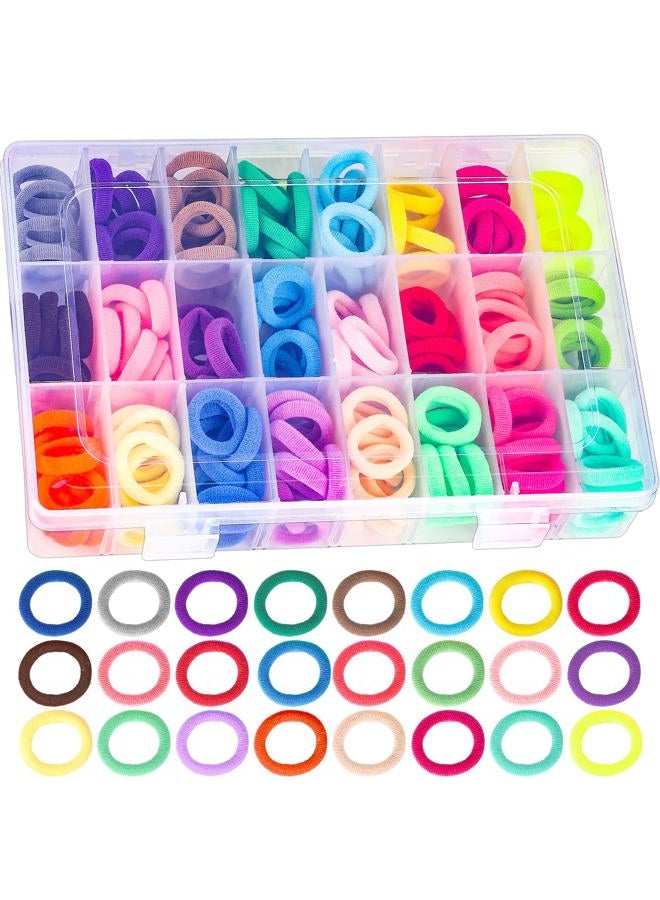 Pengxiaomei Baby Hair Ties, 200 Pcs Toddler Hair Ties with Organizer Box Colorful Cotton Seamless Hair Bands for Girls Kids Summer Gifts (24 Colors) - Image 1