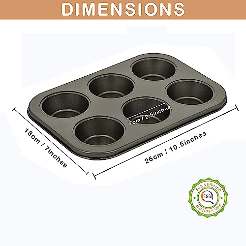 PureBake Muffin Tray with 6 Cavities and 100 Muffin Liners - SGS Certified Non-Stick Bakeware, Oven Safe, Microwave Safe, Dishwasher Safe, Carbon Steel Cupcake Mould for Baking - 1PCS, Black - Image 2