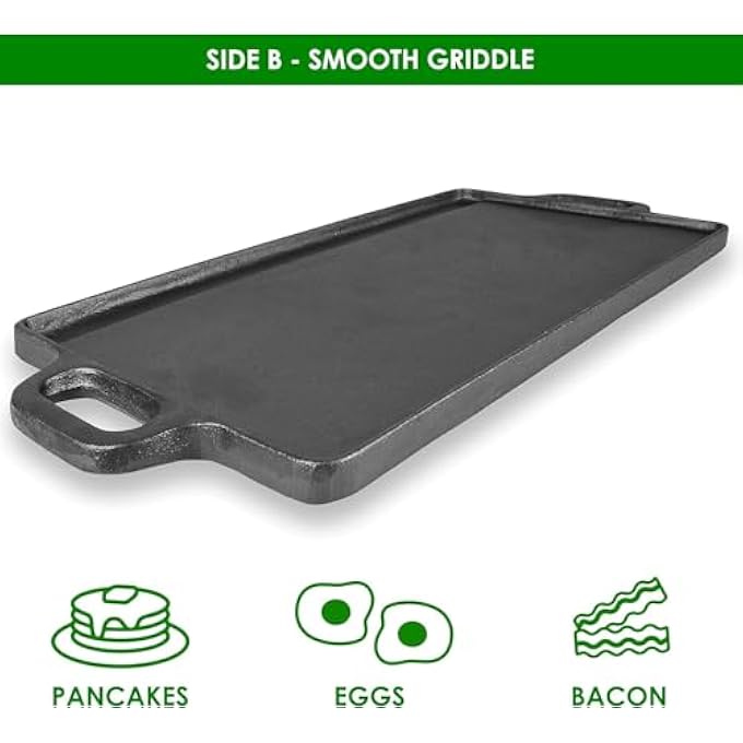 HOUSLET 2In1 Reversible 45 X 23Cm Cast Iron Griddle With Handles Preseasoned  NonStick For Gas Stovetop Oven And Open FireHeavy Duty Cooking Skillet Grill Camping Bbq - Image 4