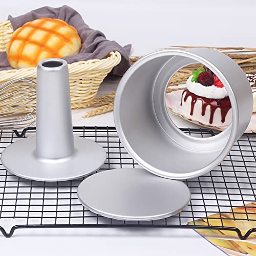 Tosnail 3 Pieces 6 Inches Aluminum Angel Food Cake Pan Round Cake Pan with Removable Bottoms - Image 3