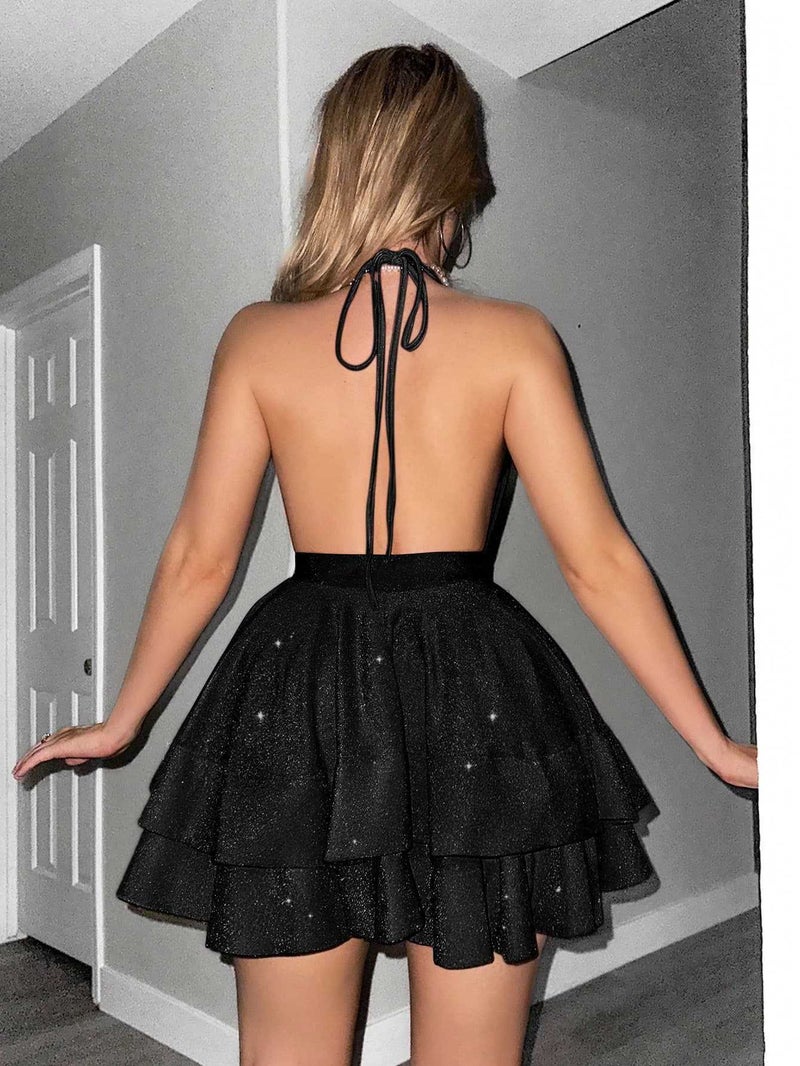 Women's Deep V-Neck Ruffle Elegant Evening Dress - Image 4
