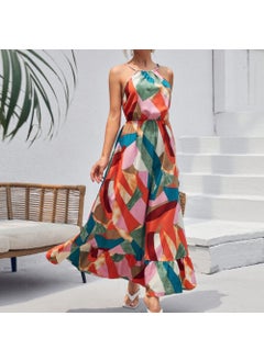 Generic Bohemian Style Summer New Arrival European And American Halter Neck Printing Waist-Fitted Dress JR9570 Sleeveless Vestido De Muj Color 