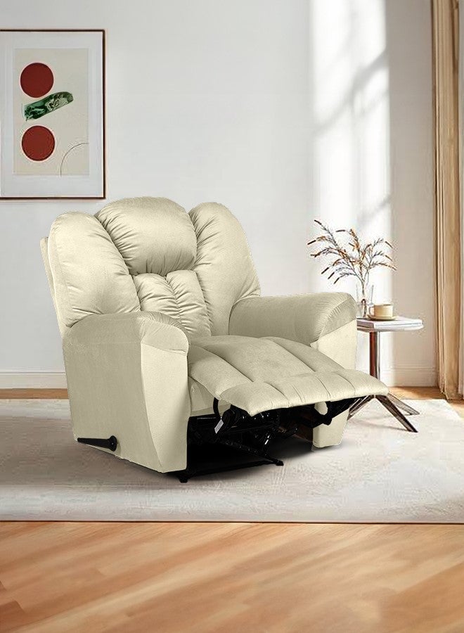 PENHALIGON'S Velvet Upholstered Rocking Recliner Chair With Bed Mode - Light Beige - 90x100x80cm - Image 1