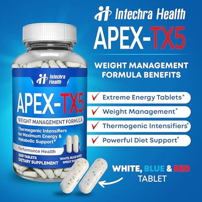 APEX-TX5 مكمل غذائي لإدارة الوزن 120 قرص أبيض أزرق أحمر مرقط مصنوع في الولايات المتحدة الأمريكية أعلى جودة احترافية - Image 4