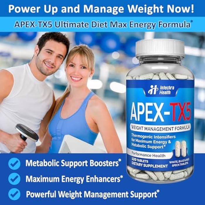 APEX-TX5 مكمل غذائي لإدارة الوزن 120 قرص أبيض أزرق أحمر مرقط مصنوع في الولايات المتحدة الأمريكية أعلى جودة احترافية - Image 2