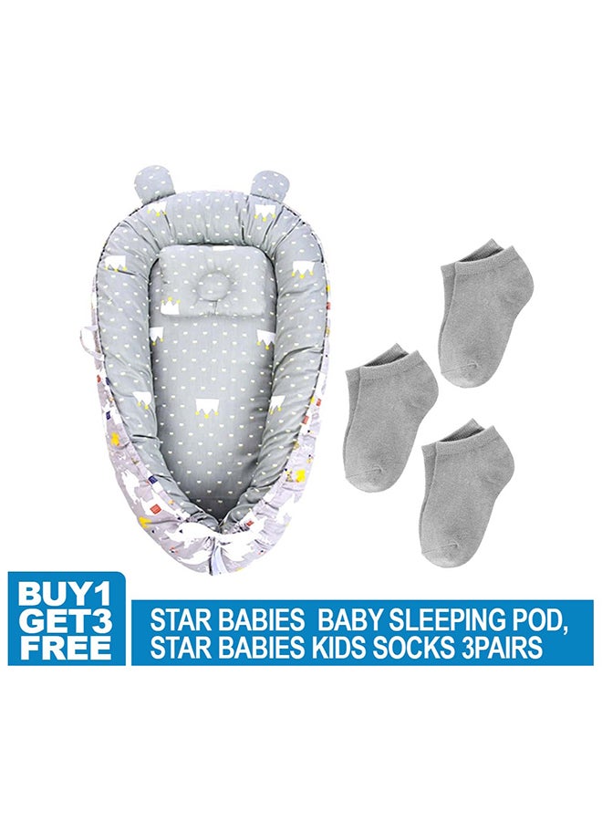 STAR BABiES Star Babies Lounger Sleeping Bed With Get Kids Socks 3 Pair - Grey  - Image 2