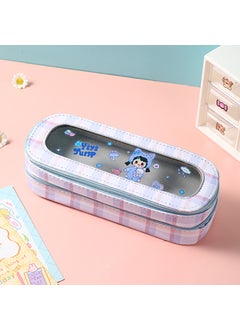 Cartoon Large Capacity Open Window Pencil Bag Girls Pencil Case Primary School Children Double Layer Transparent Stationery Box yiyi jump (double-layer window pencil case)