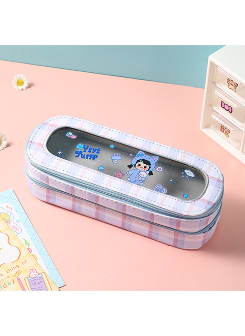 Generic - Cartoon Large Capacity Open Window Pencil Bag Girls Pencil Case Primary School Children Double Layer Transparent Stationery Box yiyi jump (double-layer window pencil case) - Image 1