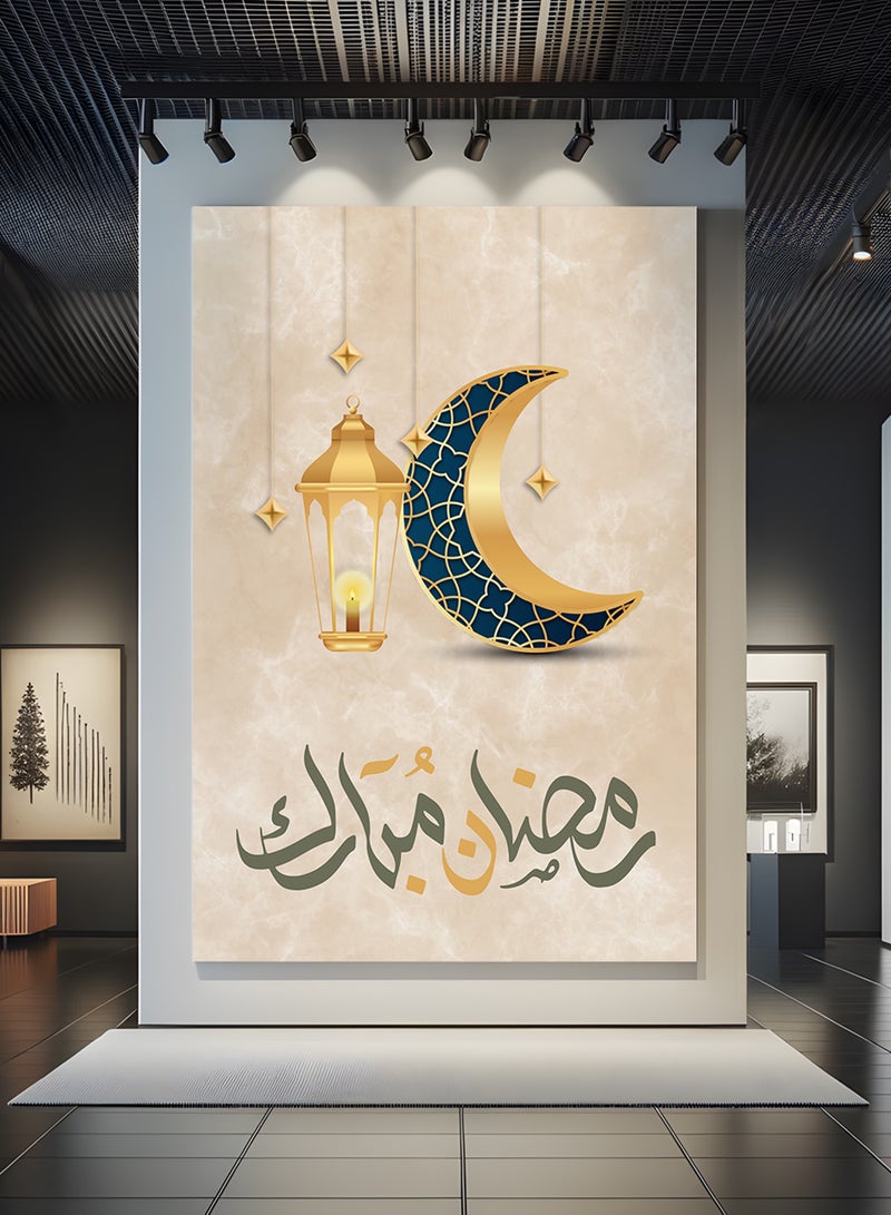 لوحة كانفاس على إطار خشبي بتصميم هلال وفانوس رمضان - Image 4