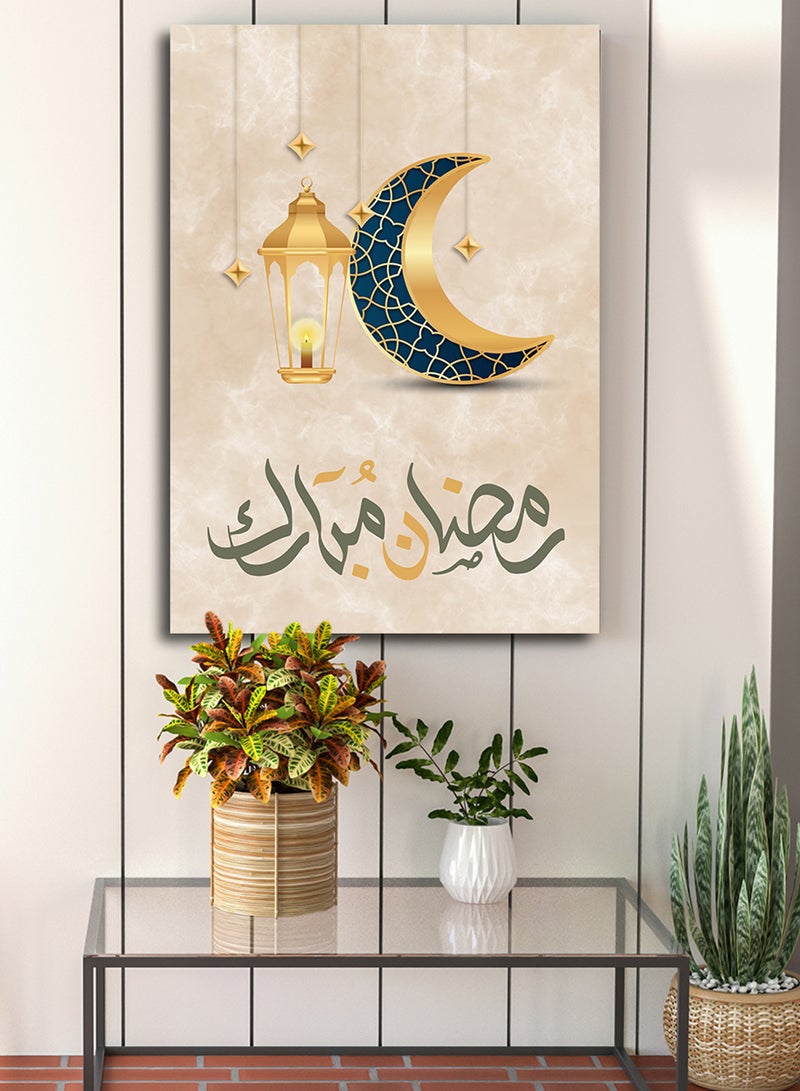 لوحة كانفاس على إطار خشبي بتصميم هلال وفانوس رمضان - Image 5