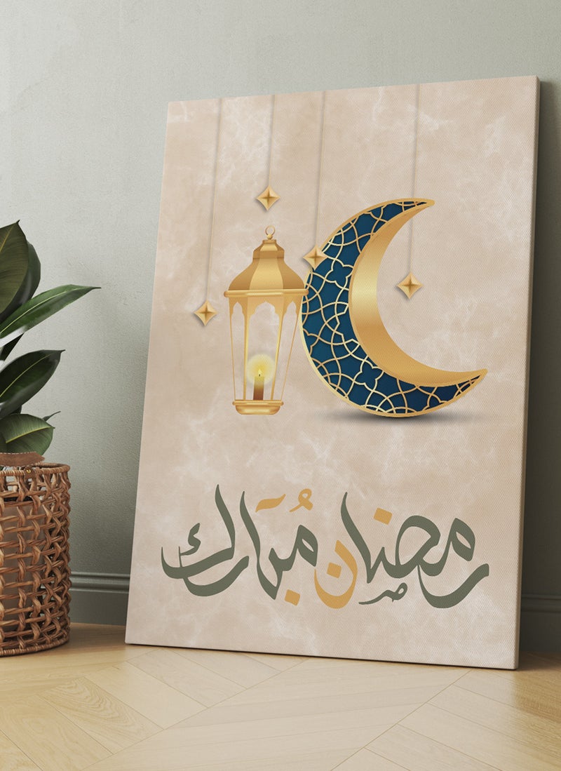 لوحة كانفاس على إطار خشبي بتصميم هلال وفانوس رمضان - Image 3