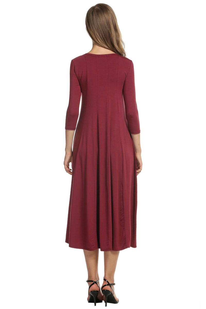 HOTOUCH Women Loose Knee Long Tunic T-Shirt Dress (Wine Red XL) - Image 2