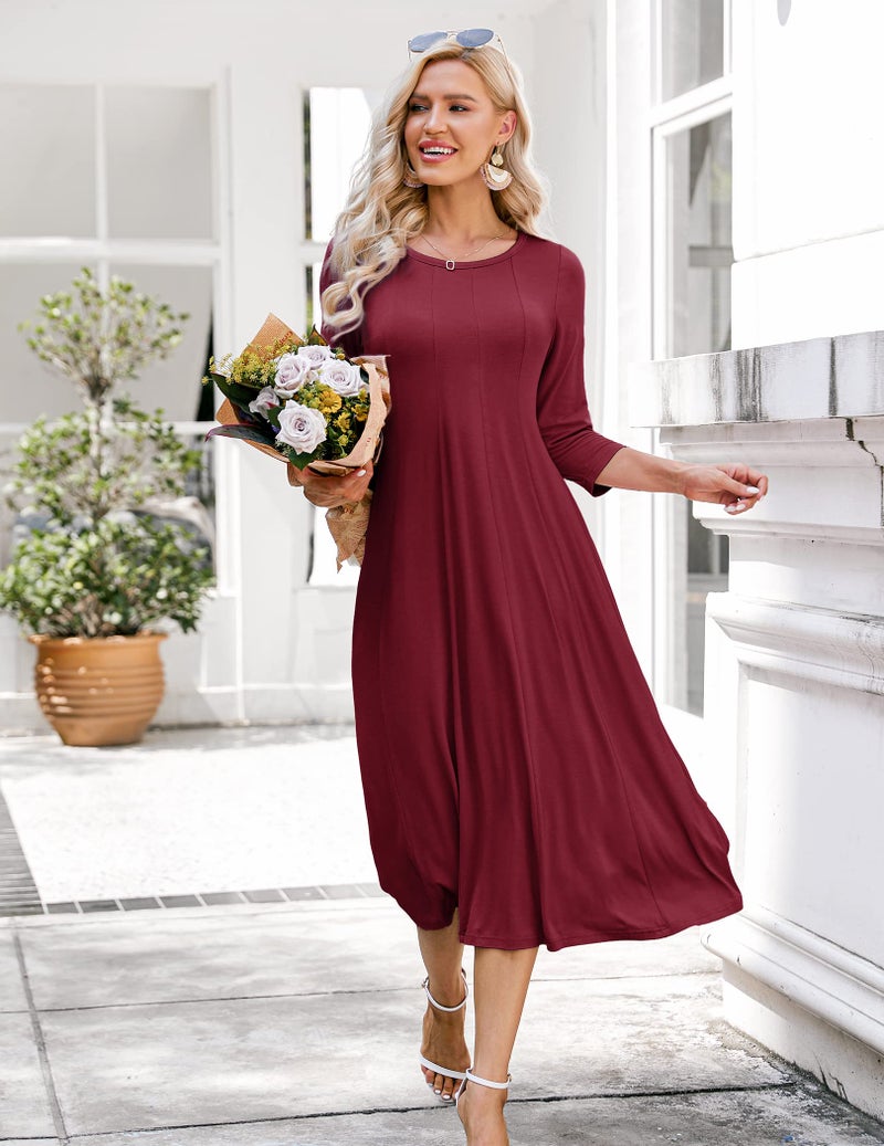 HOTOUCH Women Loose Knee Long Tunic T-Shirt Dress (Wine Red XL) - Image 3