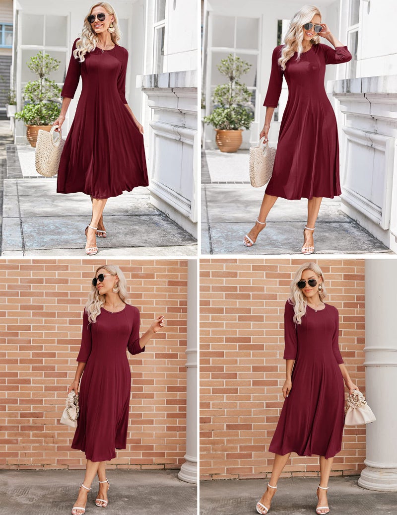 HOTOUCH Women Loose Knee Long Tunic T-Shirt Dress (Wine Red XL) - Image 5