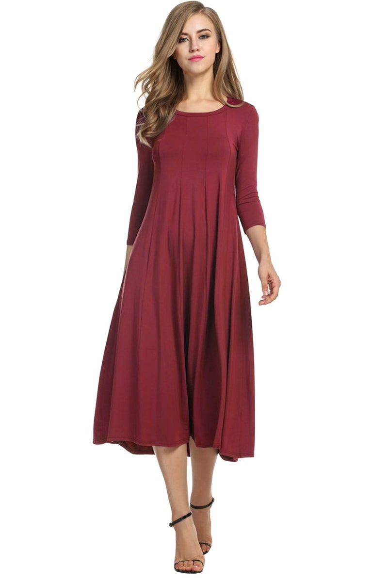 HOTOUCH Women Loose Knee Long Tunic T-Shirt Dress (Wine Red XL) - Image 1