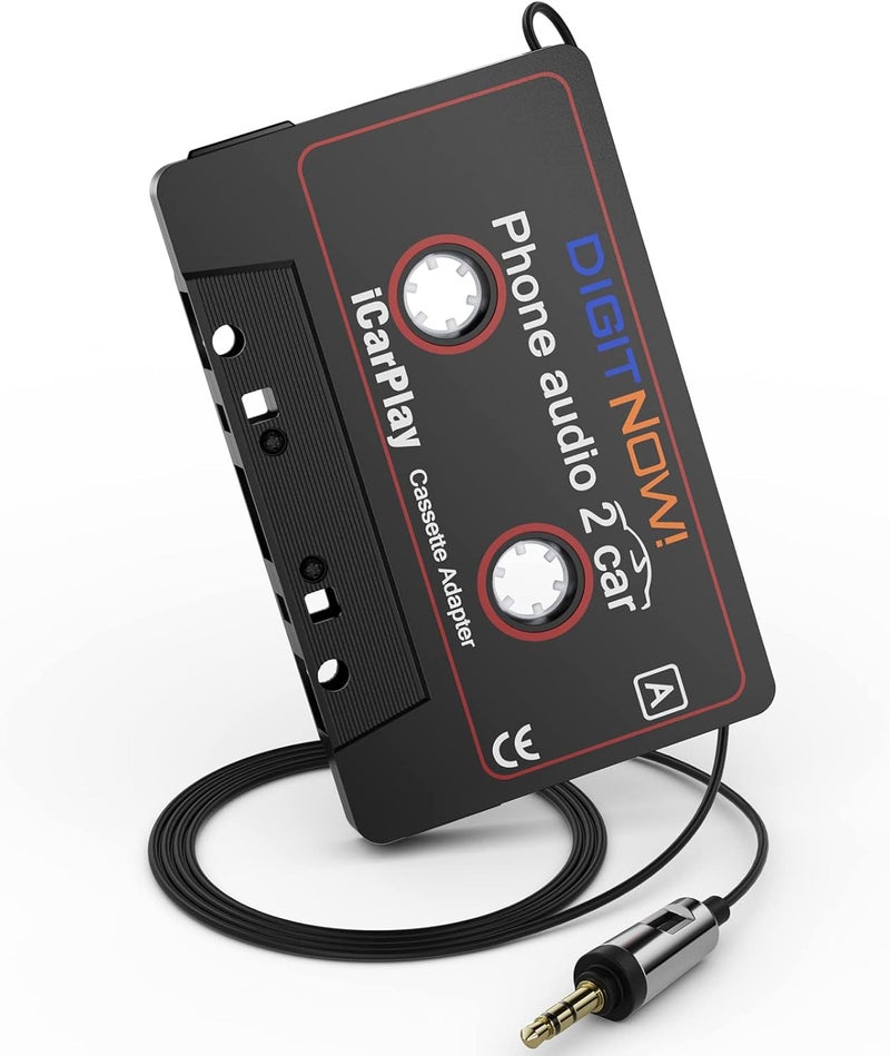 DIGITNOW Car Audio Cassette to Aux Adapter, 3.5MM Aux Audio Cable Tape Player for Smartphone/MP3 Player/CD Player, 3.7Ft Cable(Black) - Image 1