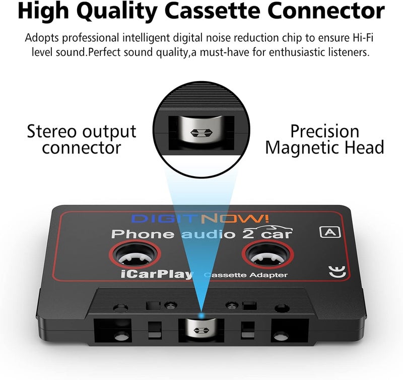 DIGITNOW Car Audio Cassette to Aux Adapter, 3.5MM Aux Audio Cable Tape Player for Smartphone/MP3 Player/CD Player, 3.7Ft Cable(Black) - Image 3