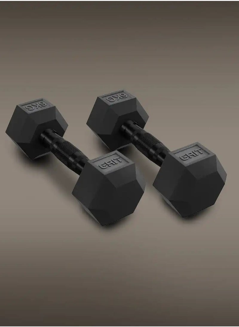 GRIT GRIT Hex Black Dumbbells - 6 kg Pair  - Image 1