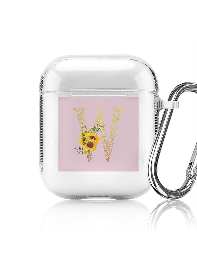 Stylizedd Classic Clear printed Case for Apple Airpods 2 / 1 Soft TPU Gel Thin Transparent Flexible Cover - Custom Monogram Initial Letter Mandala Floral Pattern Alphabet - W (Pink ) - Image 1