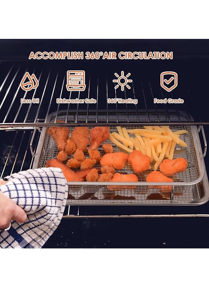 SAMUSAGYA SAMUSAGYA Air Fry Basket with Tray Stainless Steel Fryer Oven Accessories Baking Crispy Chicken Pan Non Stick Grill Rectangle French Fries Rack and Carbon Pan Crisper Mesh SetNonStick ChickenFrench Onion Rings  - Image 2