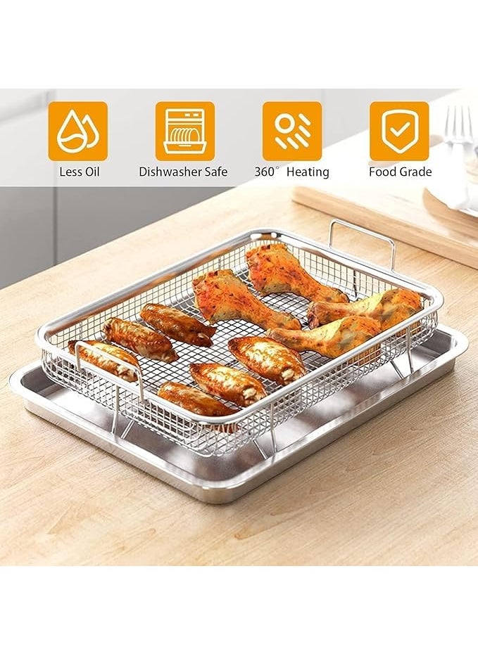 SAMUSAGYA SAMUSAGYA Air Fry Basket with Tray Stainless Steel Fryer Oven Accessories Baking Crispy Chicken Pan Non Stick Grill Rectangle French Fries Rack and Carbon Pan Crisper Mesh SetNonStick ChickenFrench Onion Rings  - Image 3