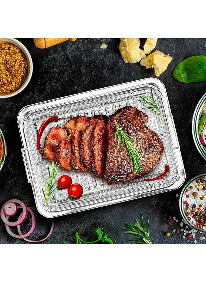 SAMUSAGYA SAMUSAGYA Air Fry Basket with Tray Stainless Steel Fryer Oven Accessories Baking Crispy Chicken Pan Non Stick Grill Rectangle French Fries Rack and Carbon Pan Crisper Mesh SetNonStick ChickenFrench Onion Rings  - Image 4
