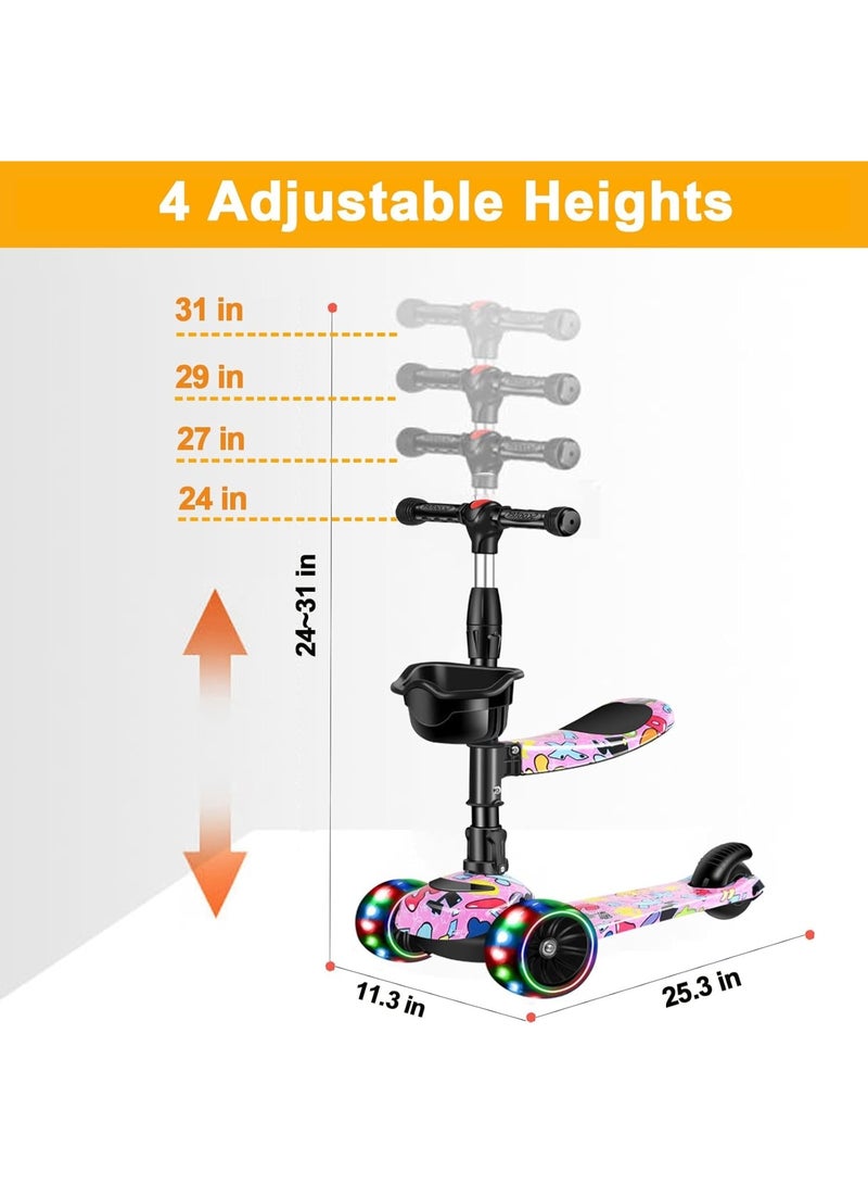 سانتين رايلي سكوتر ركل 3 في 1 للأطفال من عمر 3 إلى 8 سنوات، قابل لتعديل الارتفاع، قابل للطي، مقعد قابل للإزالة، 3 عجلات بإضاءة LED، أنشطة خارجية للأطفال الصغار من الأولاد والبنات - Image 2