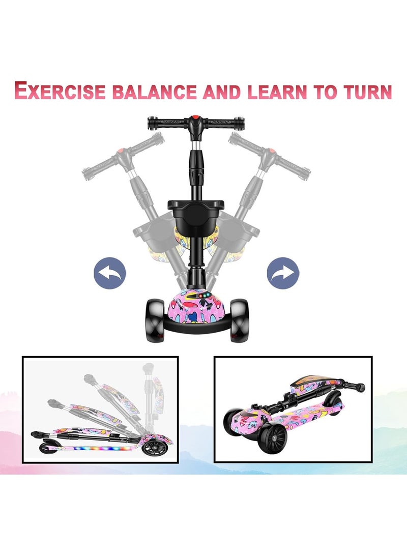 سانتين رايلي سكوتر ركل 3 في 1 للأطفال من عمر 3 إلى 8 سنوات، قابل لتعديل الارتفاع، قابل للطي، مقعد قابل للإزالة، 3 عجلات بإضاءة LED، أنشطة خارجية للأطفال الصغار من الأولاد والبنات - Image 4
