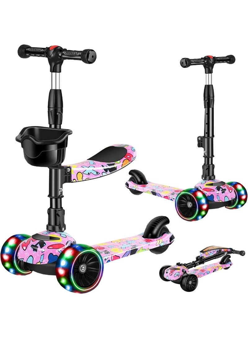 سانتين رايلي سكوتر ركل 3 في 1 للأطفال من عمر 3 إلى 8 سنوات، قابل لتعديل الارتفاع، قابل للطي، مقعد قابل للإزالة، 3 عجلات بإضاءة LED، أنشطة خارجية للأطفال الصغار من الأولاد والبنات - Image 1