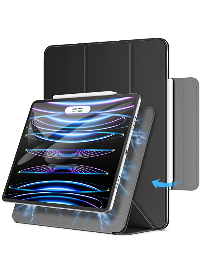 Jetech حافظة مغناطيسية لجهاز iPad Pro 12.9 بوصة 2022/2021/2020/2018 (الجيل 6/5/4/3) ، شحن قلم 2 ، تثبيت مغناطيسي ، غطاء استيقاظ/نوم تلقائي (أسود) - Image 1