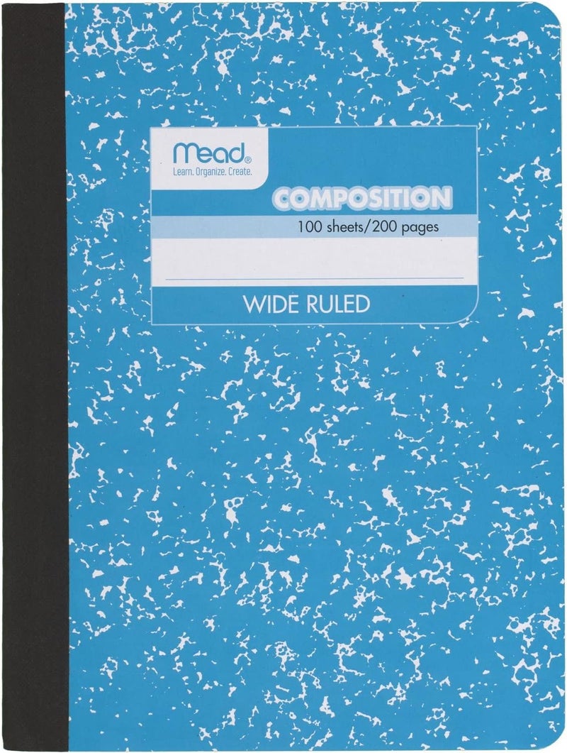 Mead Composition Notebook, Wide Ruled Paper, 9-3/4" x 7-1/2", 100 Sheets, Blue Marble (09918AY7) - Image 1