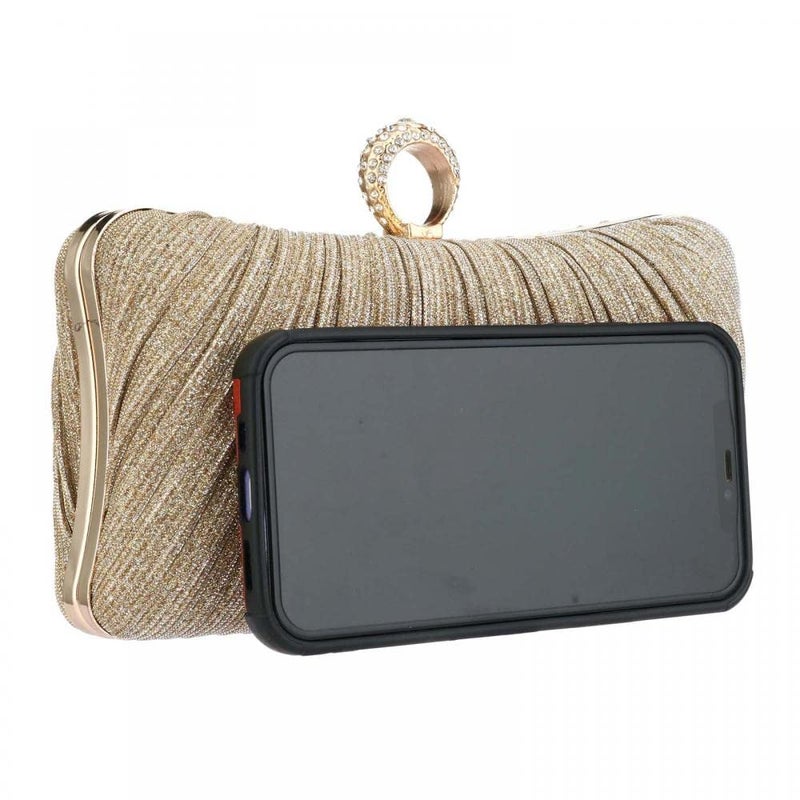 Gets Clutch Purse for Women Pleated Glitter Evening Clutch Purses with Rhinestone Evening Bag for Bridal Wedding Party (Gold)  - Image 5