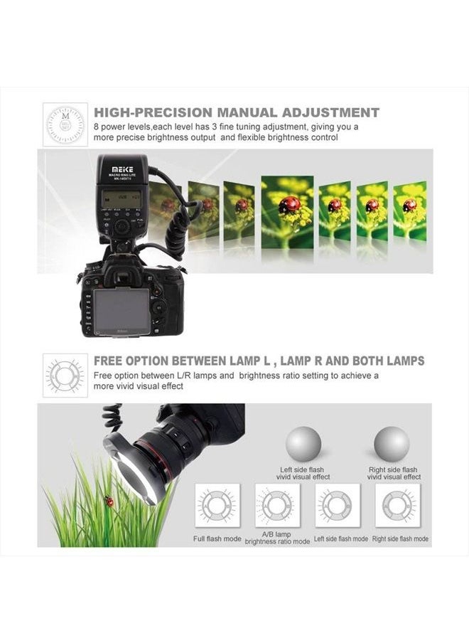 Meike - iTTL TTL LED Macro Ring Flash Light for Nikon d3400 d5600 d5300 d3300 d3200 d3100 d5500 d5200 d5100 d7100 d750 d850 d7200 d500 d810 d7500 d5600 d5500 d7000 d3300 DSLR Camera with Hot Shoe Mount - Image 1