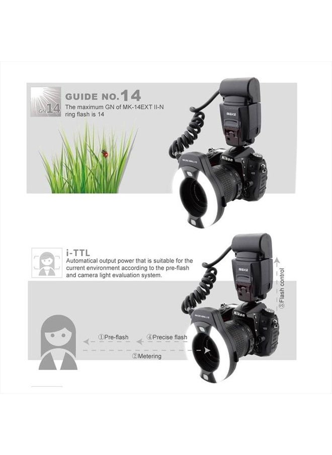 Meike - iTTL TTL LED Macro Ring Flash Light for Nikon d3400 d5600 d5300 d3300 d3200 d3100 d5500 d5200 d5100 d7100 d750 d850 d7200 d500 d810 d7500 d5600 d5500 d7000 d3300 DSLR Camera with Hot Shoe Mount - Image 1