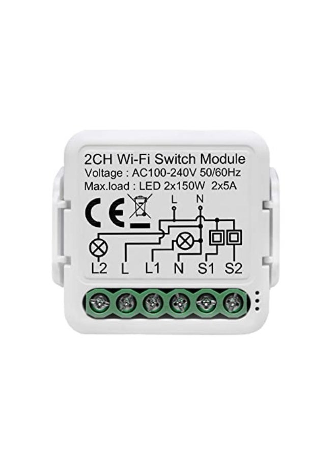 Beauenty UanTii Tuya Wifi Smart Light Switch Module DIY Breaker 100-240V Supports 2 Way Control App Remote Control Works with Alexa and Google Home 2gang - Image 1