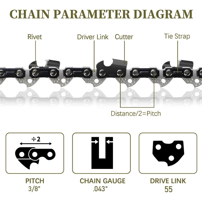 16 Inch Chainsaw Chain: 5-Pack Low-Kickback Precision Design - 3/8" LP Pitch Chrome-Hardened Cutting Teeth Chainsaw Replacement for Homeowner Property Maintenance, Professional Cutting Jobs, Compatibl - Image 2