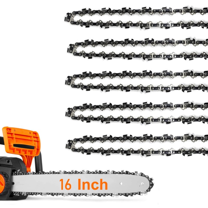 16 Inch Chainsaw Chain: 5-Pack Low-Kickback Precision Design - 3/8" LP Pitch Chrome-Hardened Cutting Teeth Chainsaw Replacement for Homeowner Property Maintenance, Professional Cutting Jobs, Compatibl - Image 1