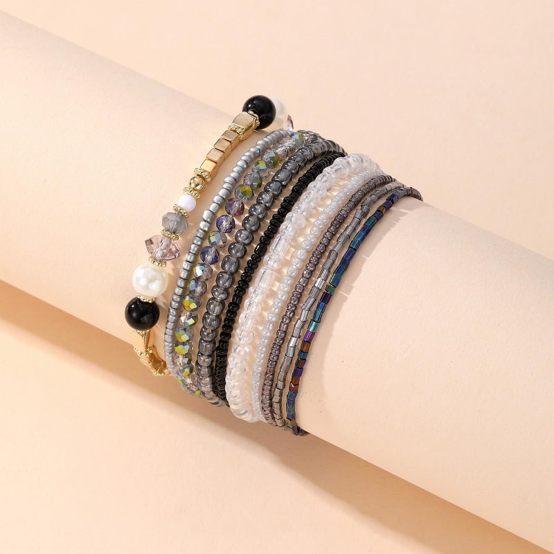 MengPa Beaded Bracelets for Women Trendy Stacks Boho Bead Bracelet Pack Friendship Jewelry (Grey) G3207C - Image 2