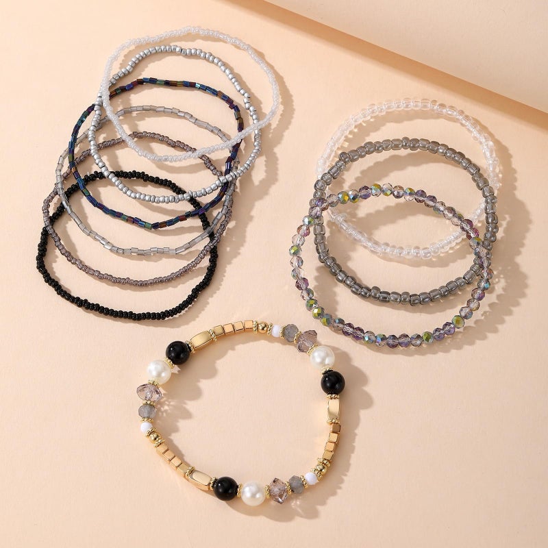 MengPa Beaded Bracelets for Women Trendy Stacks Boho Bead Bracelet Pack Friendship Jewelry (Grey) G3207C - Image 3