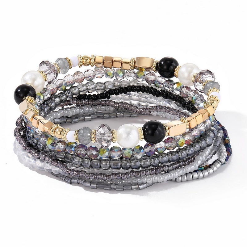 MengPa Beaded Bracelets for Women Trendy Stacks Boho Bead Bracelet Pack Friendship Jewelry (Grey) G3207C - Image 1