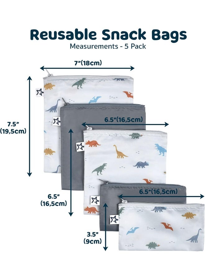 Tiny Twinkle Tiny Twinkle Reusable Snack Bags 5 Pack - Machine Washable - PVC, BPA, & Phthalate Free - Food Safe - Great for Travel Snack Food for Kids (Dinosaur)  - Image 4