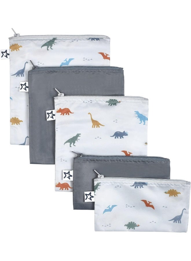 Tiny Twinkle Tiny Twinkle Reusable Snack Bags 5 Pack - Machine Washable - PVC, BPA, & Phthalate Free - Food Safe - Great for Travel Snack Food for Kids (Dinosaur)  - Image 1