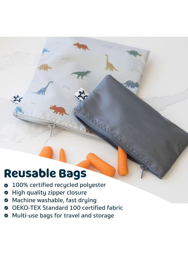 Tiny Twinkle Tiny Twinkle Reusable Snack Bags 5 Pack - Machine Washable - PVC, BPA, & Phthalate Free - Food Safe - Great for Travel Snack Food for Kids (Dinosaur)  - Image 2