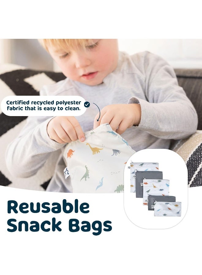 Tiny Twinkle Tiny Twinkle Reusable Snack Bags 5 Pack - Machine Washable - PVC, BPA, & Phthalate Free - Food Safe - Great for Travel Snack Food for Kids (Dinosaur)  - Image 3