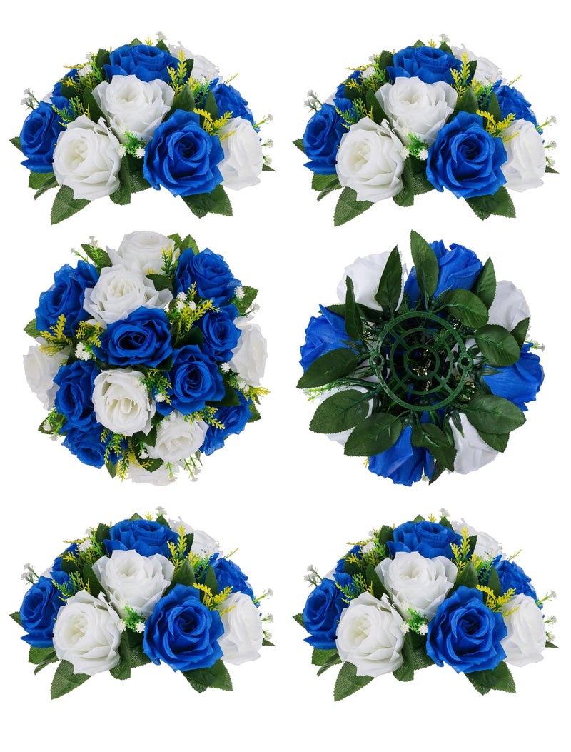 BLOSMON Royal Blue Artificial Flowers 6 Pcs Fake Roses Flower Ball Centerpieces for Wedding Dinning Table  Faux Silk Kissing Bouquet Floral Arrangement for Home Party Event Decor