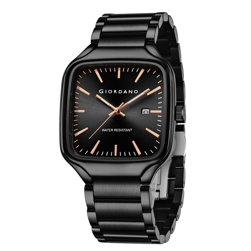 Giordano Analog Watch for Men – Square Dial, Stainless Steel Strap, Date Display, Water Resistant Classic Dress Watch - GZ-50163-11 - Image 1
