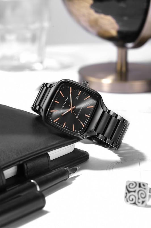 Giordano Analog Watch for Men – Square Dial, Stainless Steel Strap, Date Display, Water Resistant Classic Dress Watch - GZ-50163-11 - Image 4